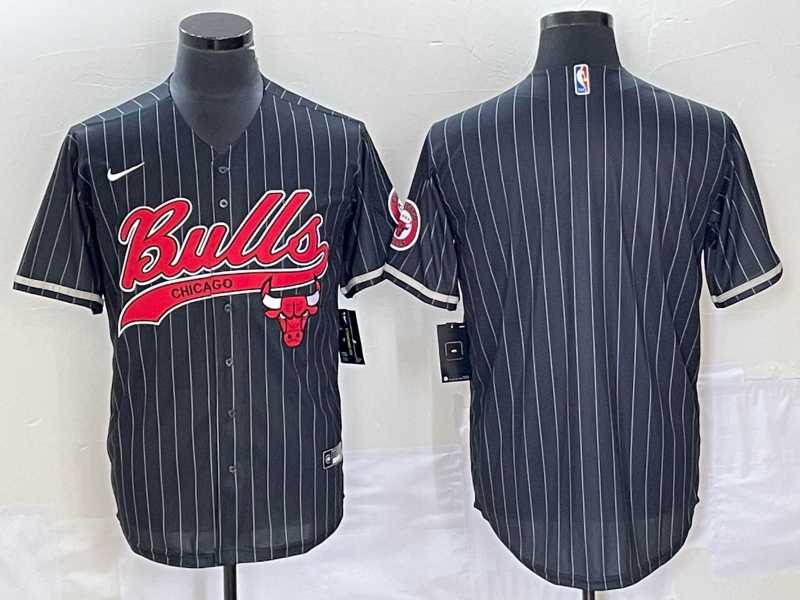 Men%27s Chicago Bulls Blank Black Pinstripe Cool Base Stitched Baseball Jersey->chicago bulls->NBA Jersey